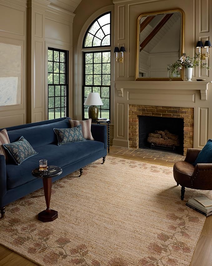 Loloi Chris Loves Julia Rue Collection RUE-05 Natural/Multi 5'-0" x 7'-6" Area Rug Jute Neutral Floral Living Room Bedroom Rug