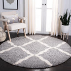 SAFAVIEH Dallas Shag Collection Area Rug - 6' Round, Grey & Ivory, Trellis Design, Non-Shedding & Easy Care, 1.5-inch Thick Ideal for High Traffic Areas in Living Room, Bedroom (SGD257G)