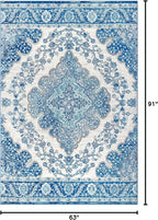 JONATHAN Y Boho Vintage Cream/Blue Indoor Area Rug, 5x8, Bohemian Flair Medallion, Floral Easy-Cleaning High Traffic for Living Room, Bedroom, Kitchen, Pet-Friendly, Non-Shedding (BMF106B-5)