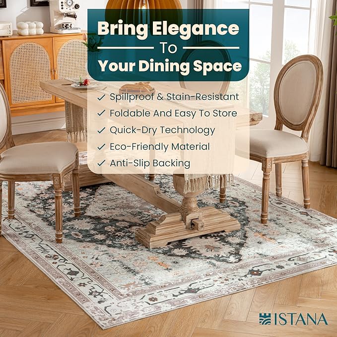 Istana 6x9 Area Rug - Light Green/Beige Rugs for Living Room 6x9 - Foldable Boho Rugs for Bedroom - Stain Resistant Washable Rug - Eco-Friendly Area Rugs - Easy to Clean Living Room Rug