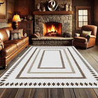 Moroccan Farmhouse Area Rugs 5x6ft, Neutral Geometric Pattern in Off-White Rug, Low Pile Machine Washable & Non-Slip Soft Carpet for Living Room, Bedroom & Dining Room