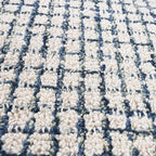 Hand-Tufted 100% Wool Pile Area Rug – Geometric Textured Grid Check Pattern – Thick and Durable Floor Carpet for Bedroom, Living Room, Kids Room, and Dining Area (Ivory, Denim, 3' x 5')