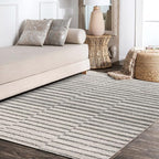 JONATHAN Y Lyla Offset Stripe Gray/Cream Indoor Area Rug, 8x10, Contemporary, Modern, Easy-Cleaning for Living Room, Bedroom, Kitchen, Pet Friendly, Non-Shedding (MOH204A-8)