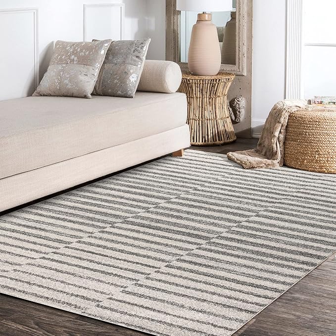 JONATHAN Y Lyla Offset Stripe Gray/Cream Indoor Area Rug, 8x10, Contemporary, Modern, Easy-Cleaning for Living Room, Bedroom, Kitchen, Pet Friendly, Non-Shedding (MOH204A-8)
