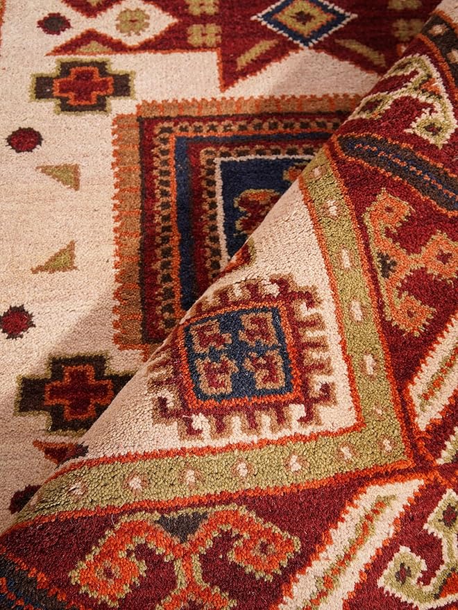 Hand Knotted Wool & Silk ECO-Friendly Oriental Area Rugs - 6'x9', Rectangle Shape, Cream Burgundy Color, Classic Oriental Traditional, Medium Pile Handmade Area Rugs (AF0102)