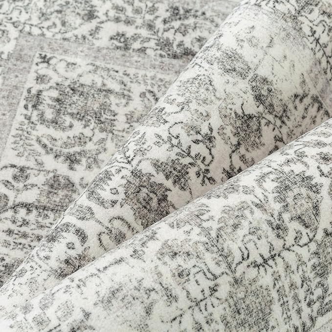 Black Runner Rug 2x8 Hallway Machine Washable Kitchen Vintage Distressed Non Slip Long Carpet Indoor Retro Floral Bedroom Accent Throw Rug for Bathroom Office Laundry Dining Room