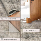 6x9 Brown Vintage Rug for Dining Room Under Kitchen Table, Modern Abstract Taupe Earthy Living Room Rug, Washable Non Slip Foldable High Traffic Area Carpet