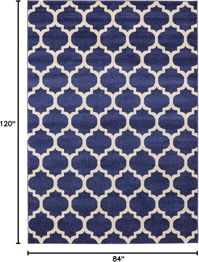 Rugs.com Lattice Collection Rug – 7' x 10' Dark Blue Medium Rug Perfect for Bedrooms, Dining Rooms, Living Rooms