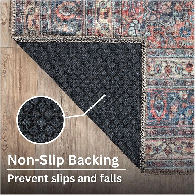 Bloom Rugs Washable Non-Slip 7 ft Runner - Multicolor Traditional Medallion Runner for Entryway, Hallway, Bathroom, and Kitchen - Exact Size: 2.5' x 7'