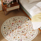 Vintage Medallion Floral Round Rug 4ft, Washable Circle Area Rug, Non-Slip Soft Low Pile Circular Carpet for Bedroom, Living Room, Dining Room, Entryway, Office, Kids, Bathroom | Beige