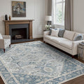 5x7 Area Rug Machine Washable Boho Rug for Living Room,Ultra-Thin Low Pile Carpet,Lightweight Indoor Printed Rug,Non Slip Floral Area Rug for Bedroom, Dining Room, Home Office,Light Blue