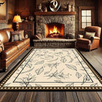 Medieval French Style Area Rugs 6x8ft, Off-White Botanical Leaf Pattern Rug, Low Pile Carpet, Washable & Non-Slip for Living Room, Bedroom, Dining Room, Dorm