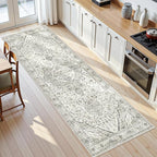 3x7 Runner Rugs for Hallway Non-Slip Hallway Runner Rug with Rubber Backing Washable Rug Runner for Kitchen Bedroom Vintage Distressed Carpet (Border Cream)