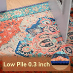 YJ.GWL Area Rugs for Living Room 9x12 Machine Washable Rugs, Non Slip Floral Vintage Rug Indoor Carpet, Stain Resistant Large Rug for Bedroom Dining Room, Red Blue Gradient Color