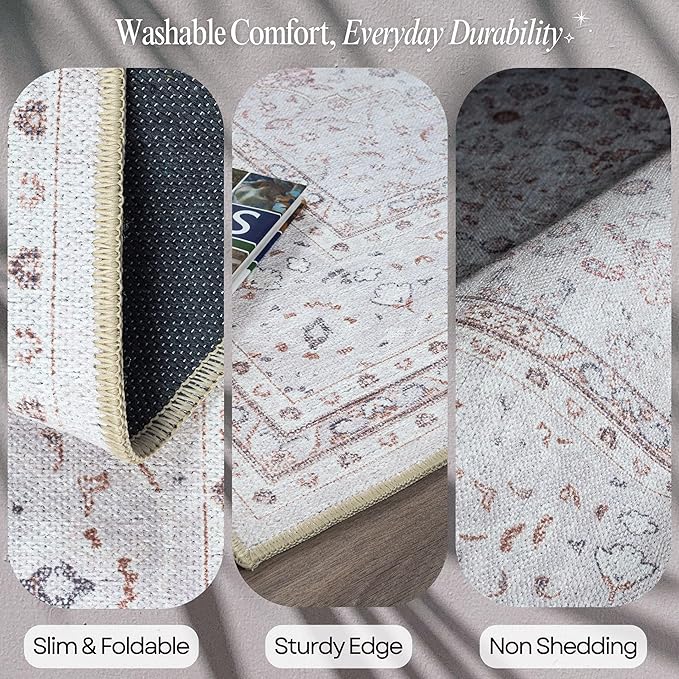 Fame Rugs Turkish Rug. Washable Vintage Oriental Antique Inspired Traditional Doormat Small Modern Area Rugs Luxury Entryway Entry Bedroom Bathroom Kitchen (411CC, 4'9 x 6'9)