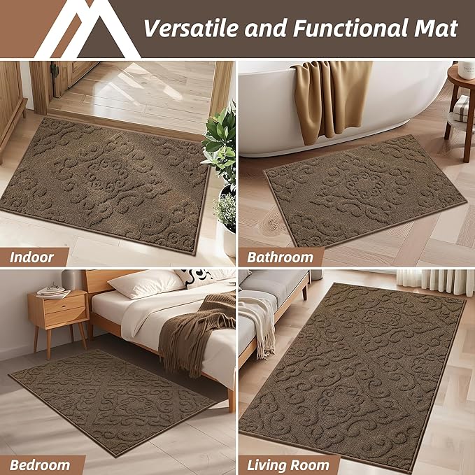 COSY HOMEER Door Mat 20”x32”,Absorbent Dirt Trapper Entryway Rugs,Non-Slip Welcome Mat,Washable Entry Rugs,Low Pile Doormat for Front Back Door,Wet Shoes & Paws,Brown