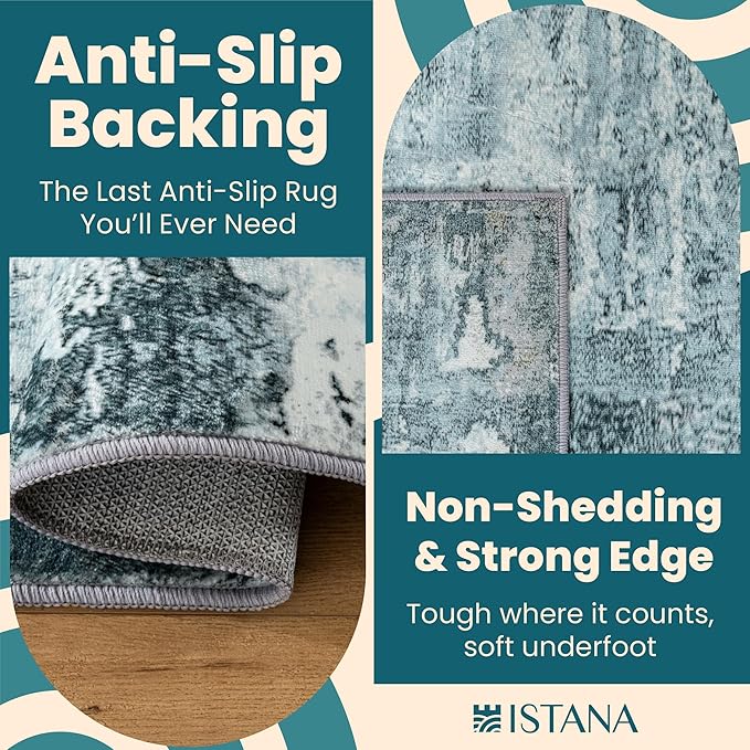 Istana 3x5 Area Rug - Blue Modern Rugs for Living Room 3x5 - Foldable Rugs for Bedroom/Living Room Rug - Stain Resistant Washable Rug - Eco-Friendly Small Area Rugs