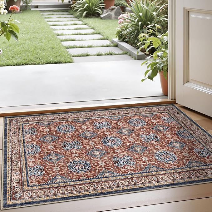LUMI Indoor Door Mat 17x30, Washable Low Pile Entry Rug with Non-Slip Rubber Backing, Durable Welcome Mat for Entryway, Hallway, Patio, or Porch