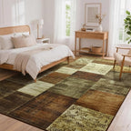 Tepook Modern Area Rug for Living Room, 8x10 Geometric Large Rugs for Bedroom, Washable Patchwork Rug Indoor Non-Slip Throw Carpets for Dining Room Office Farmhouse Home Decor, Brown