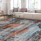 WILLSUN Washable Area Rugs, 9x12 Non-Slip Boho Large Area Rugs for Living Room, Bedroom, Machine Washable Vintage Rug, Indoor Floral Print Carpet for Home Decor, Kid & Pet Friendly Mat
