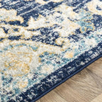 Livabliss Area Rugs - 7x9 Odelia Vintage Boho Blue Aqua Slate Area Rug for Living Room Bedroom - Floral Medallion Stain Resistant Carpet for Kitchen, Nursery, Office (6'7" x 9')