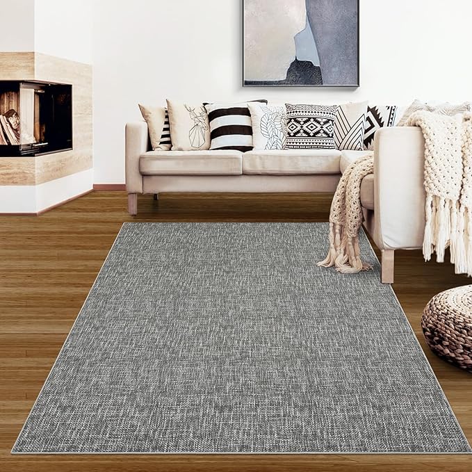 RUGSREAL Bedroom Area Rug 4x6 Modern Abstract Area Rug Stain Resistant Small Living Room Rug Contemporary Dining Room Rug Non-Slip Solid Rug Aesthetic Accent Floor Carpet for Kitchen Office, Grey