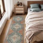 Bavni Runner Rug 2x12 Kitchen Rugs for Hallways Entryway, Washable Vintage Print Carpet, Ultra-Thin Chenille Low Pile Lightweight Rug with Non Slip Backing, Light Red/Blue