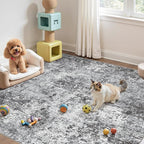 Square Area Rug Living Room Rugs - 8x8 Washable Large Soft Indoor Neutral Modern Abstract Low Pile Rug Carpet for Bedroom Dining Room Farmhouse Home Office - Grey