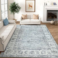 jinchan Fiora Washable Area Rug 8x10 for Living Room Soft Faux Wool Ultra-Thin Stain Resistant Non-Slip Distressed Vintage Floral Large Carpet for Bedroom Dining Room Home Office Nursery(Grey, 8'x10')