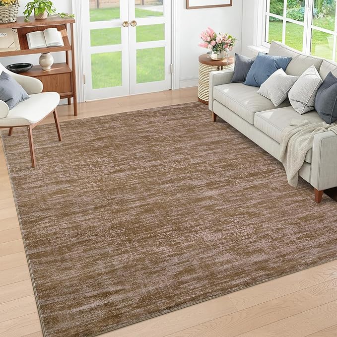 RUGSREAL Modern Area Rug 4x6 Indoor Non-Slip Solid Color Dining Room Throw Rug Washable Bedroom Rug with Rubber Backing Contemporary Large Floor Carpet for Bedroom Living Room Kitchen, 4' x 6' Taupe