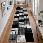 Distressed Checkered Runner Rugs, 1.3x7ft, Washable Runner Rug with Rubber Backing, Soft Vintage Geometric Black Grey Floor Carpet for Front Door Home Office