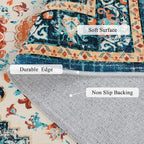 U'Artlines Boho Vintage Area Rug 8x10 Machine Washable Low Pile Soft Floor Carpet Non Slip Non Shedding Accent Rug for Living Room Bedroom Entryway Dining Room Office Orange/Multi