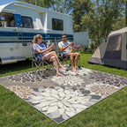 Colorful 5x8 Outdoor Area Rug Washable Multicolored Patio Rug Tropical Botanical Floral Chenille Waterproof Outdoor Carpet for Living Room, Deck, Backyard, Porch, Taupe