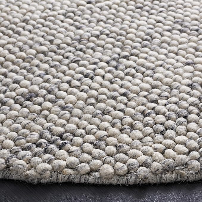 SAFAVIEH Natura Collection Area Rug - 6' Round, Light Grey & Ivory, Handmade Wool Blend, Textured Design, Ideal for Living Room, Bedroom, Dining Space (NAT620G)