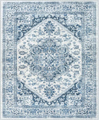 LIVEBOX Blue Washable Area Rug 8x10 - Large Vintage Tribal Living Room Rug Oriental for Bedroom, Non-Slip Retro Medallion Carpet Print Distressed for Dining Room Guest Office
