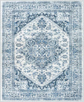 LIVEBOX Blue Washable Area Rug 8x10 - Large Vintage Tribal Living Room Rug Oriental for Bedroom, Non-Slip Retro Medallion Carpet Print Distressed for Dining Room Guest Office
