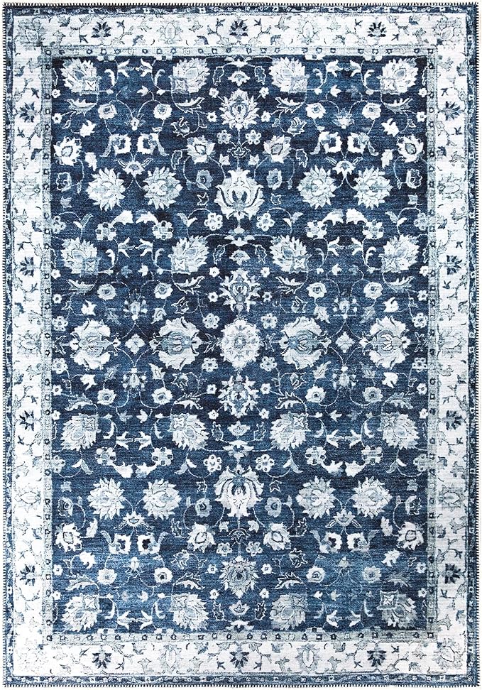 Bloom Rugs Washable Non-Slip 10x14 Rug - Dark Blue Traditional Bordered Area Rug for Living Room, Bedroom, Dining Room, and Kitchen - Exact Size: 10' x 14'