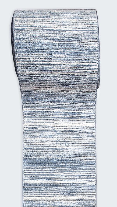 Well Woven Custom Size Hallway & Stair Runner- Harlow Delphi Blue 31 Inches Wide x 16 Feet Long Runner (31" x 16') Runner Rug - Modern Stripes Pattern, Ultra-Soft, Easy-Clean