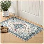 Istana Area Rug 2x4 - White Cream & Blue 2x4 Washable Rug Non Slip - Pet Friendly Living Room Rug - Non Shedding Washable Rugs for Bedroom - Foldable Bathroom Rugs