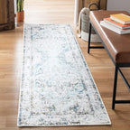 Bloom Rugs Washable Non-Slip 10 ft Runner - Beige/Blue Traditional Runner for Entryway, Hallway, Bathroom, and Kitchen - Exact Size: 2.5' x 10'