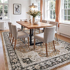 DEXI 5x8 Area Rug for Living Room, Washable Vintage Farmhouse Thin Rug Indoor Floor, Non Slip Stain Resistant Low Pile Carpet for Dining Room Bedroom Office, Brown
