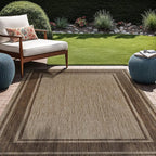 Beverly Rug Outdoor Rug 5x7 Modern Bordered Area Rugs for Indoor and Outdoor Patio Deck Porch Garden Waterproof Weather Sun Resistant Washable Outside Carpet (5 x 7 Jute)