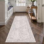 Gray Runner Rug 2x5 Hallway Machine Washable Kitchen Vintage Distressed Non Slip Carpet Indoor Grey Retro Floral Bedroom Accent Throw Rug for Bathroom Office Laundry Dining Living Room