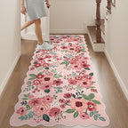 DUKINO 2x5 Washable Runner Rugs, Non Slip Floral Print Entryway Rug with Soft Low Pile, Lightweight Mat for Living Room, Bathroom, Bedroom, Kitchen, Pink