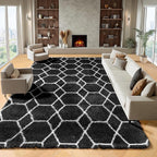 ONASAR Large Area Rugs for Living Room, 7x10 Black and White Rug, Boho Thick Floor Mat for Bedroom Home Decor Aesthetic, Soft Fuzzy Shaggy Plush Fluffy Geometric Carpet for Teen Dorm Classroom