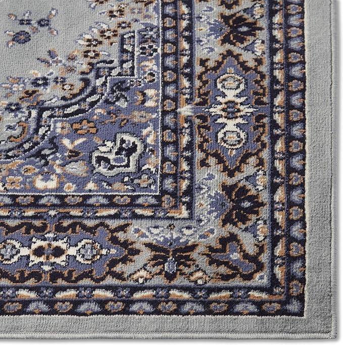 Home Dynamix Premium Sakarya Traditional Medallion Border Area Rug, Silver, 5'2"x7'4" Rectangle