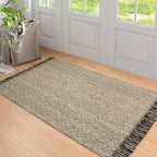 Collive Washable Area Rug 3x5, Modern Woven Kitchen Rugs for Entryway, Natural/Black Braided Cotton Small Outdoor Rug Indoor Door Mat Throw Carpet for Living Room Nursery Mudroom Laundry Room Bedroom