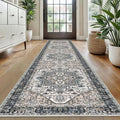 KOZYFLY Long Runners for Hallways 2x10 Ft Washable Kitchen Runner Rug Boho Style Entryway Rug Indoor Printed Faux Wool Stair Runner Carpet for Stairs Bedroom Kitchen Hall, Black/Taupe/Beige