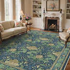 Bavni 9x12 Area Rugs, Floral Machine Washable Rugs for Living Room, Dinning Room, Bedroom, Non Slip Aesthetic Vintage Low Pile Durable Lightweight Farmhouse Rug, Tea Green/Blue