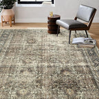 Vintage Area Rug 3x4 Brown Entryway Office Washable Carpet Non Slip Bedroom Indoor Living Room Door Mat Low Pile Traditional Distressed Retro Accent Rug for Dining Room Bathroom Kitchen